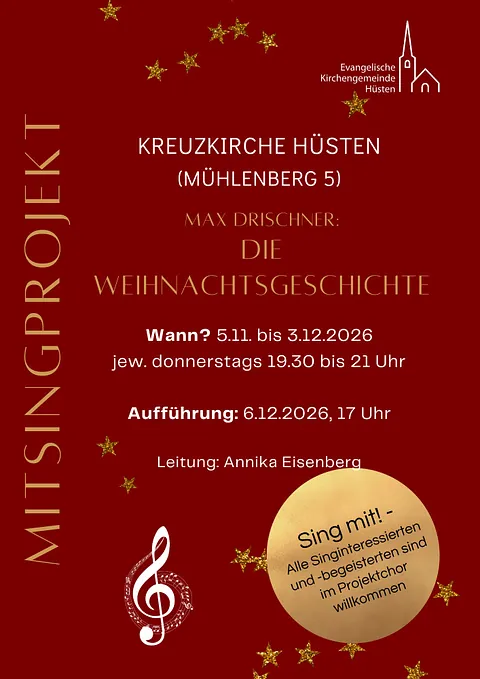 Plakat Mitsing-Chorprojekt (Plakat erstellt mit Canva / Copyright Evangelische Kirchengemeinde Hüsten)